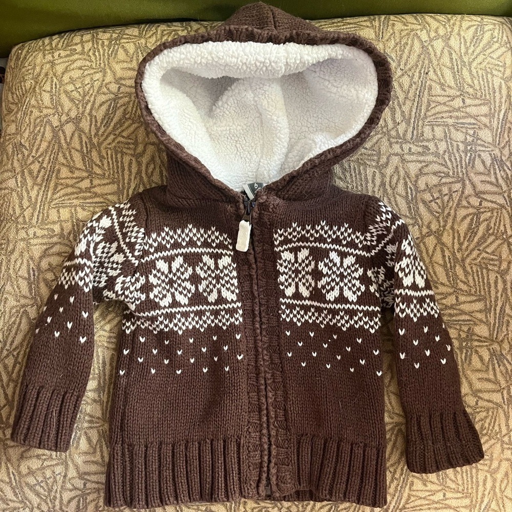 Carter's Baby Brown Fair Isle Knit Hooded Zip Sweater Jacket 6M